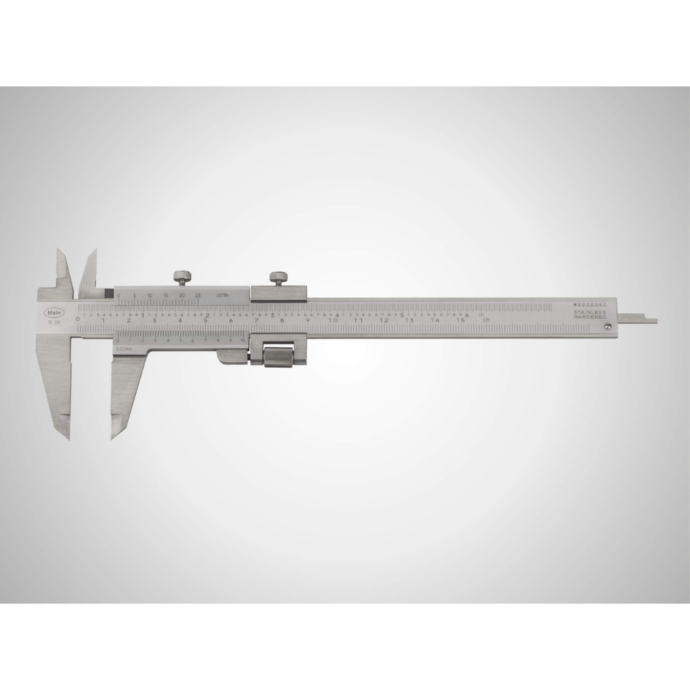 MAHR MarCal 16 GN Caliper with analog display, 0.02 mm / .001″, Locking screw above, With fine adjustment